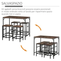 HOMCOM Set Tavolo Alto con 4 Sgabelli Stile Industriale in Metallo e Legno, Arredamento Moderno Soggiorno e Cucina, Marrone Rustico(m-4)