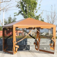 Outsunny Tenda Gazebo da Giardino Pieghevole con Zanzariera, Struttura in Metallo Copertura PE, 395x295cm, Marrone(m-2)