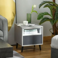 HOMCOM Mobiletto Basso Comodino con Cassetto e Mensola Rimovibile, Gambe in Metallo, per Casa Ufficio, Grigio e Bianco, 40x40x45cm(m-2)