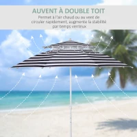 Outsunny Parasol droit octogonal double toit Ø 223 cm tissu polyester haute densité anti-UV hauteur réglable sac de transport inclus bleu blanc(m-4)