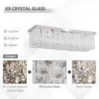 HOMCOM Lampadario Moderno a Gocce in Cristallo con 5 Attacchi E14, 80x25x20cm, Argento(m-4)