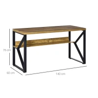 HOMCOM Scrivania Moderna Stile Industriale in Metallo e MDF, Mensola e Gambe a K per Camera e Ufficio, 140x60x76cm Nero Marrone(m-3)
