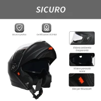 HOMCOM Casco Moto Integrale con Visiera Esterna e Parasole, Slot per Bluetooth e ECE R22, Taglia M 57/58cm, Nero(m-7)