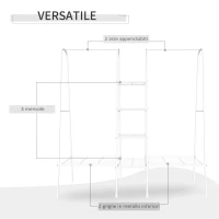 HOMCOM Stand Appendi Abiti con Scaffale a 4 Ripiani, Tubolare in Metallo 176x47x177cm Bianco(m-5)