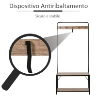 HOMCOM Appendiabiti con Panca e Scarpiera in Stile Industriale, Mobile per Ingresso Vintage in Legno e Acciaio Nero(m-6)