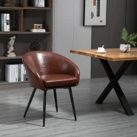 HOMCOM Sedia per Soggiorno Imbottita Stile Vintage con Braccioli, Gambe in Metallo e Rivestimento PU, 61x58x74cm, Marrone(m-2)