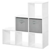 HOMCOM Mobile Libreria a 6 Cubi con 2 Cassetti in Tessuto, Arredamento Moderno da Ufficio, Salotto, Camera da Letto, Bianco e Grigio(m-1)