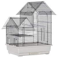 PawHut Gabbia per Uccelli in Metallo con Maniglia, Vassoio Estraibile, Pioli e Altalena in Plastica, 39x34x47cm(m-1)