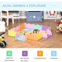 HOMCOM Tappeto Puzzle per Bambini da 25 Pezzi Area Coperta 0.9㎡, Assemblaggio Piatto e 3D a Recinto, Multicolore(m-5)