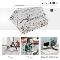 HOMCOM Tappeto Puzzle Morbido in EVA Antiscivolo con Effetto Marmo, 9 Pezzi e 18 Bordi, per Fitness e Cameretta, Area coperta 3.24m²(m-7)