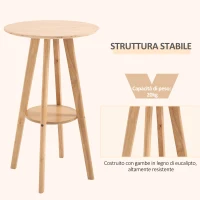 HOMCOM Tavolo Alto da Bar o da Cucina Rotondo in Legno, Design Scandinavo, Φ60x100cm, Color Legno(m-6)