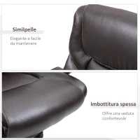 Vinsetto Sedia da Ufficio con Funzione Dondolio in Similpelle Marrone con Altezza Regolabile, Design Elegante ed Ergonomico, 62x62x90-99.5cm(m-8)