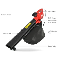 Outsunny Soffiatore Aspiratore Elettrico 3 in 1 con Trituratore, Sacco di Raccolta 45L, Tracolla e Ruote, 3000W, 270km/h, 118x17x34cm, Rosso(m-7)