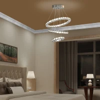 HOMCOM Lampadario Moderno LED a 3 Anelli con Cristalli e Telecomando, Altezza Regolabile, 3 Tonalità di Luce, 71W, Ф40x120cm(m-2)