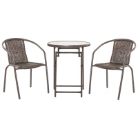 Outsunny Set Tavolo Pieghevole e 2 Sedie da Giardino in Acciaio e Rattan PE, Arredamento da Esterno da 3 Pezzi Marrone(m-1)