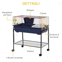 PawHut Gabbia per Conigli Porcellini d'India e Piccoli Animali con Struttura Rialzata, Ruote Girevoli e Accessori Inclusi 78x44x91cm(m-6)