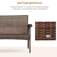 Outsunny Divano da Esterno 2 Posti in Rattan PE, Panchina da Giardino con Cuscini e Braccioli, 120x63x77cm Marrone(m-6)