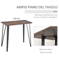 HOMCOM Tavolo Rettangolare in Stile Rustico Industriale in MDF e Metallo, Tavolo da Cucina e Bar 110x60x102cm Marrone(m-4)