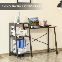 HOMCOM Scrivania per Camera e Ufficio con Scaffale 3 Ripiani, Scrivania Moderna in Vetro e Metallo, 126x45x86.7cm, Nero(m-4)