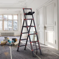 HOMCOM Scala in alluminio con scaletta doppia vassoio pieghevole salvaspazio(m-2)