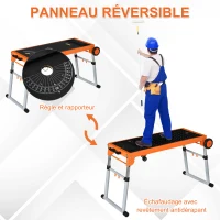 HOMCOM Outil 5 en 1 support pour scie à onglet avec extensions, établi atelier pliant de bricolage, échafaudage, plateforme de réparation chariot alu. hauteur longueur réglables plateau amovible métal(m-6)
