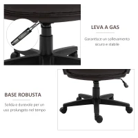 Vinsetto Sedia da Ufficio con Funzione Dondolio in Similpelle Marrone con Altezza Regolabile, Design Elegante ed Ergonomico, 62x62x90-99.5cm(m-7)
