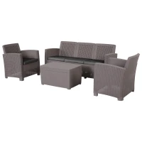 Outsunny Salottino Esterni Componibile in PP Effetto Rattan Set da 4 Pezzi Grigio con Divano, Poltrona, Tavolo Contenitore e Cuscini(m-1)
