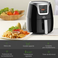 HOMCOM Friggitrice ad Aria Calda 3.5L, 7 Programmi, Temperatura Regolabile 80-200°C, 1500W, Friggitrice Senza Olio con Timer 60 minuti, Touchscreen(m-7)