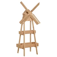 Outsunny Plantenetagere windmolen bloemstandaard bamboe bloemplank tuin hout natuur(m-1)