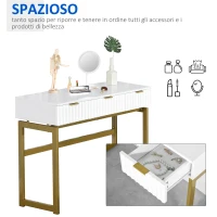 HOMCOM Toeletta da Camera in MDF e Metallo, Tavolo per Trucco con 3 Cassetti 100x40x76cm Bianco e Oro(m-5)