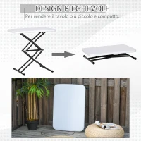 Outsunny Tavolino Pieghevole da Giardino in Metallo e PE, Altezza Regolabile su 4 Livelli, Nero e Bianco, 64x46x34-64cm(m-6)