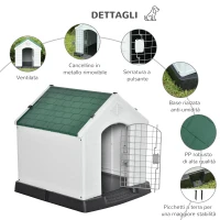 PawHut Cuccia per Cani Piccoli da Esterno e Interno, Casetta in Plastica con Cancello Rimovibile, 66x73x69cm, Bianco Verde Nero(m-6)