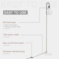 HOMCOM Lampada da Terra Moderna Paralume in Filo Metallico Palo in Metallo e Base in Marmo Ф25x152cm Nero Argento Bianco(m-7)