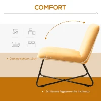 HOMCOM Poltrona in Velluto Stile Nordico Senza Braccioli, Poltroncina da Camera con Base in Metallo Incrociata, 55x69x68cm, Giallo(m-4)