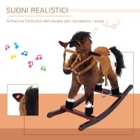 HOMCOM Cavallo a Dondolo Giocattolo Per Bambini con Effetti Sonori Legno 71×28×60cm Marrone Scuro(m-5)