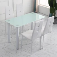 HOMCOM Tavolo Rettangolare Moderno da Cucina e Soggiorno, Gambe Rotonde in Metallo e Piano in Vetro Temperato, 120x60x75cm, Bianco(m-4)