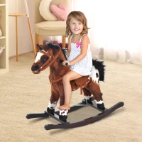 HOMCOM Cavallo a Dondolo Giocattolo Per Bambini con Effetti Sonori Legno 71×28×60cm Marrone Scuro(m-2)