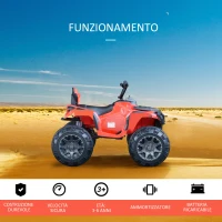 HOMCOM Quad per Bambini Elettrico Batteria 12V 2 Velocità con Luci e Presa USB Ruote Ammortizzate, Rosso, 103.5x69.5x70cm(m-4)