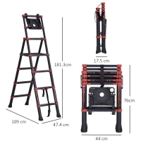 HOMCOM Scala in alluminio con scaletta doppia vassoio pieghevole salvaspazio(m-3)