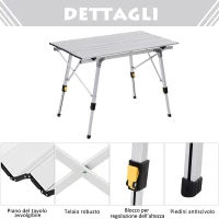 Outsunny Tavolo da Campeggio Pieghevole Multifunzione in Alluminio con Altezza Regolabile Sostiene fino 30 Kg(m-4)