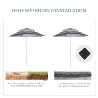 Outsunny Parasol droit octogonal double toit Ø 223 cm tissu polyester haute densité anti-UV hauteur réglable sac de transport inclus bleu blanc(m-7)