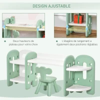 HOMCOM Ensemble bureau, chaise et bibliothèque 4 étagères pour enfant - hauteur étagères réglable - HDPE vert d'eau blanc(m-8)