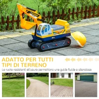 HOMCOM Ruspa Giocattolo con Escavatore Manuale, Seduta Girevole e Casco, Gioco Cavalcabile Bambini 2-3 Anni, 77x26x55cm, Giallo(m-7)