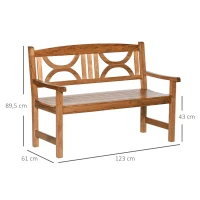 Ławka ogrodowa Outsunny Ławka 2-osobowa z drewna Ławka parkowa do 250 kg Ławka Patio Ławka z oparciami Meble ogrodowe Naturalne drewno topolowe 123 x 61 x 89,5 cm(m-3)