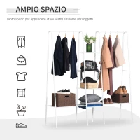 HOMCOM Stand Appendi Abiti con Scaffale a 4 Ripiani, Tubolare in Metallo 176x47x177cm Bianco(m-4)