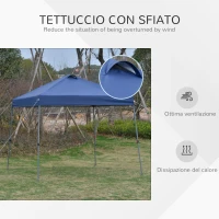 Outsunny Gazebo Pieghevole 3x3m da Giardino ed Esterno in Metallo e Tessuto Oxford Blu con Borsa da Viaggio e Gambe Regolabile 3 Livelli(m-7)