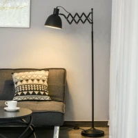 HOMCOM Lampada da Terra 140cm con Paralume Regolabile ed Estraibile, Base Rotonda, Interruttore a Pedale in Metallo Nero(m-2)