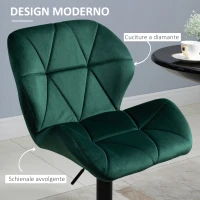 HOMCOM Set 2 Sgabelli da Bar, Altezza Regolabile con Base in Metallo e Seduta in Velluto, Sgabelli Moderni con Schienale e Poggiapiedi, 46x48x83-104cm, Verde(m-6)
