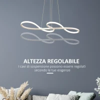 HOMCOM Lampadario LED 3 Tonalità di Luce, Altezza Regolabile, Potenza 70W, Bianco(m-4)