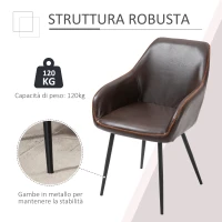 HOMCOM Sedia per Sala da Pranzo, Sedia per Soggiorno in Stile Industriale, Finta pelle Marrone e Metallo Nero(m-6)